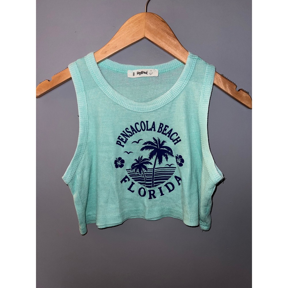 DayBreak Pensacola Beach Florida Waffle Knit Crop Tank Top Mint Green Small